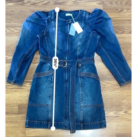 ULLA JOHNSON Cori Dress Dark Wash denim long puff sleeve romper size 4 - Picture 8 of 15